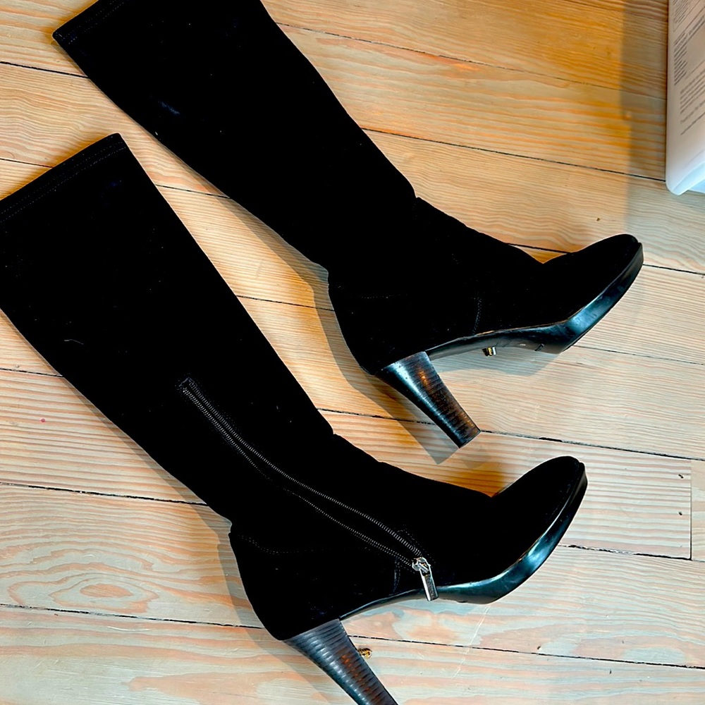 Aquatalia below the knee microsuede deep black boots.